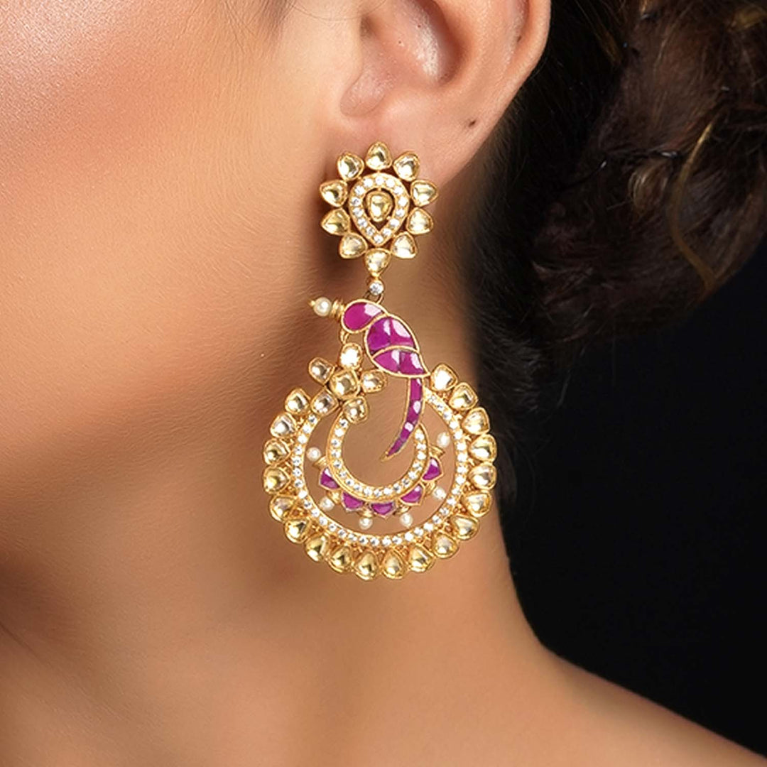 Ankita Ruby Gold Plated Pachi Kundan Earrings - qivii