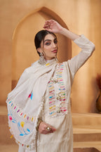 Off White Cotton Salwar Suit With Print, Thread & Joot Work