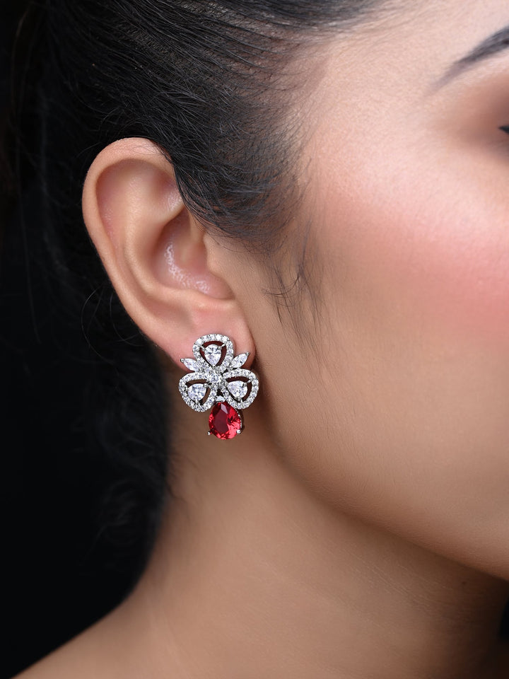  Stylish American Diamond Tops with Rose Pink Aqua Stone and Silver Plated Brass Metal