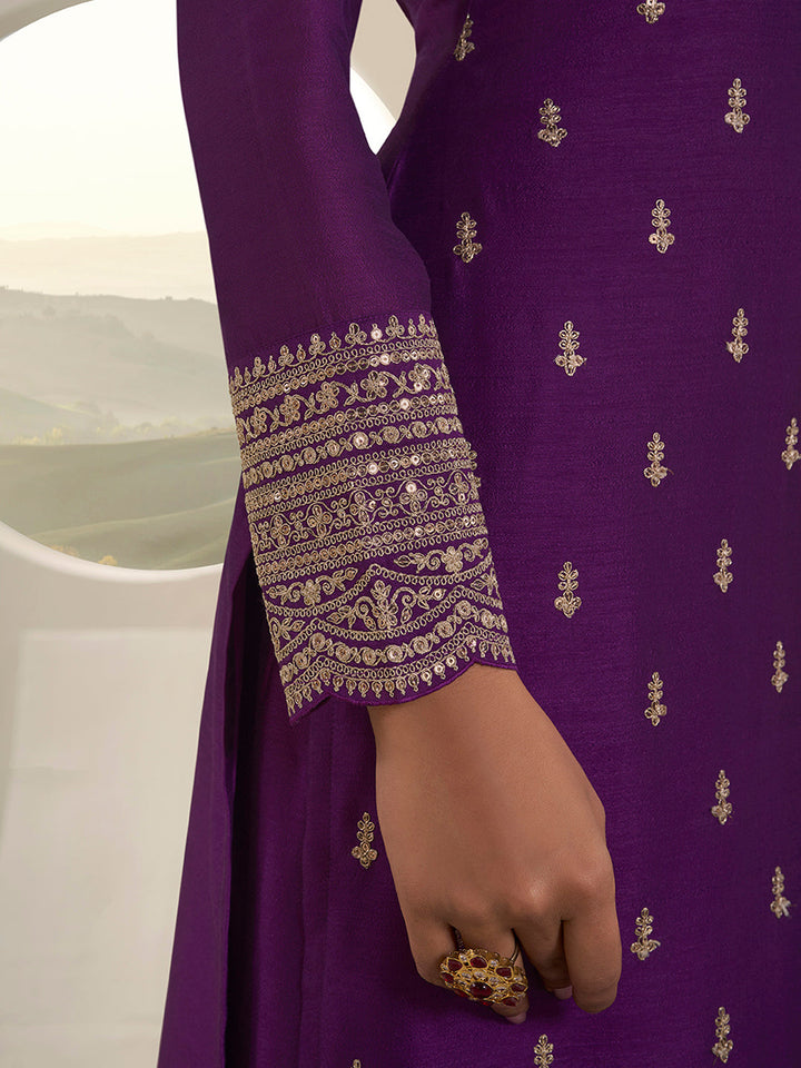 Purple Designer Top Adorned with Exquisite Embroidered Palazzo Suit Set - qivii