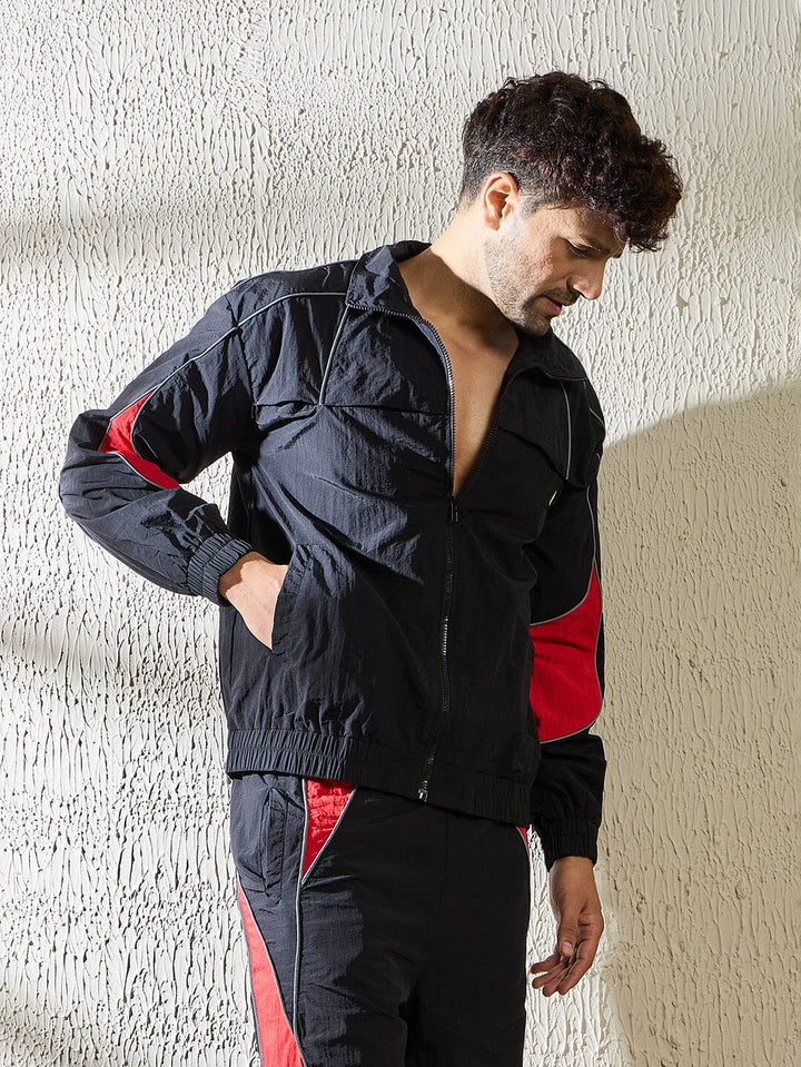 Black and Red Crinkle Windbreaker Jacket