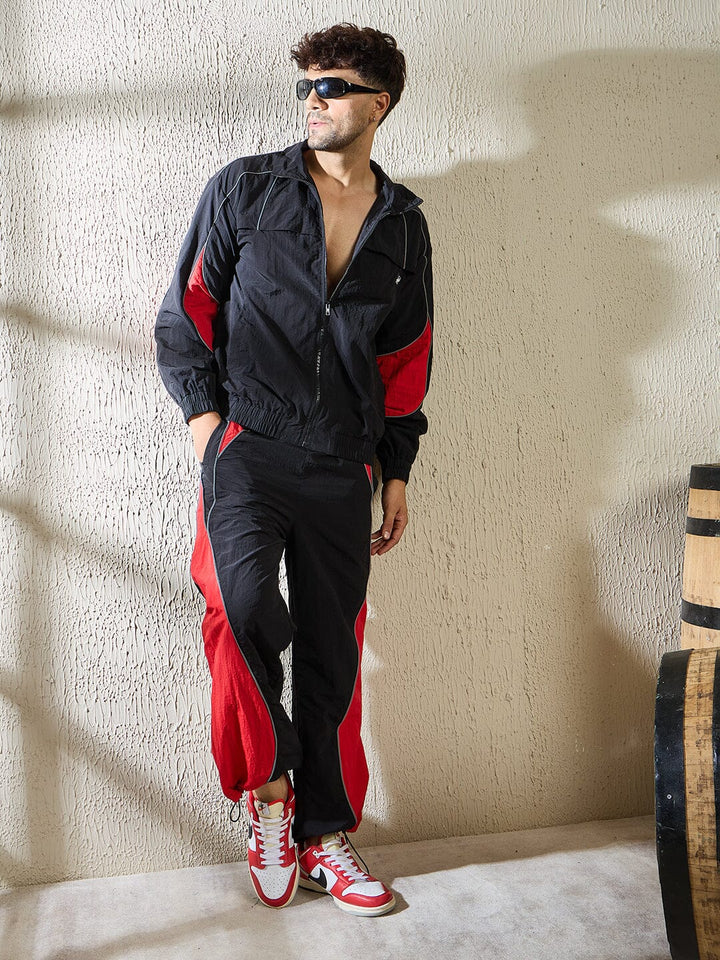 Black and Red Crinkle Windbreaker Jacket