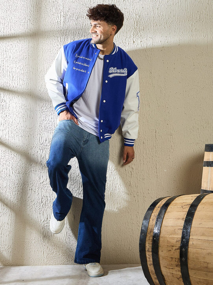 Royal Blue Statement Woollen Varsity Jacket
