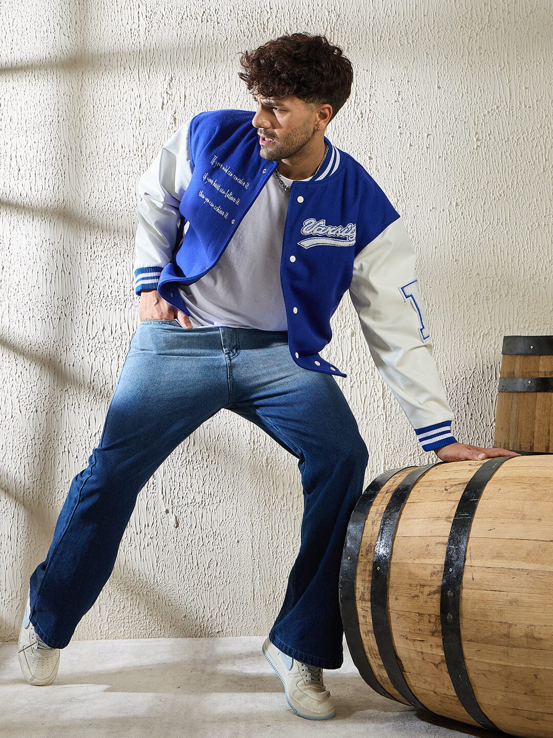 Royal Blue Statement Woollen Varsity Jacket
