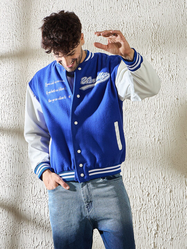 Royal Blue Statement Woollen Varsity Jacket