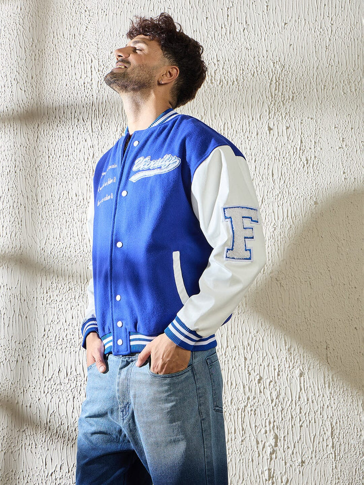 Royal Blue Statement Woollen Varsity Jacket