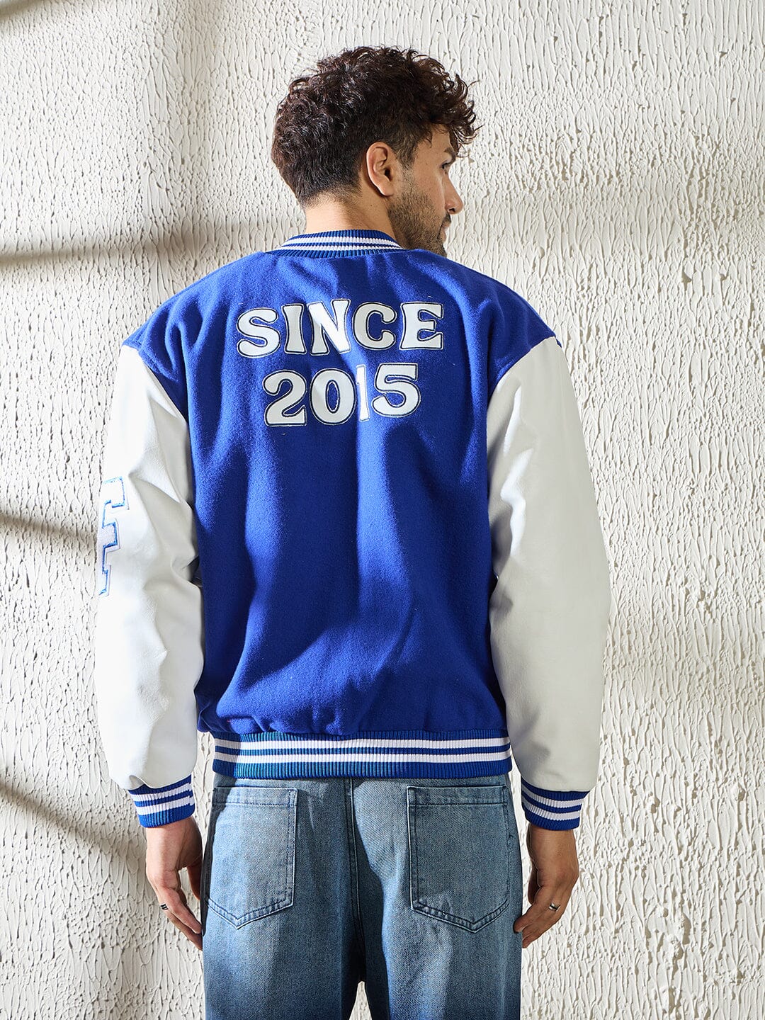 Royal Blue Statement Woollen Varsity Jacket