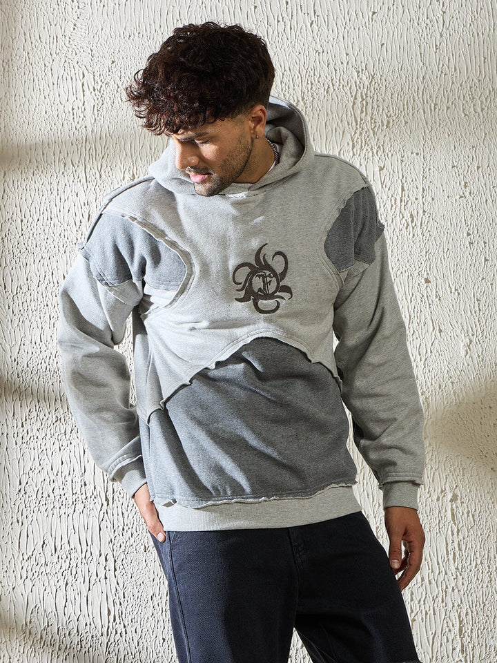 Grey and Charcoal Cut and Sew Hooded Sweatshirt