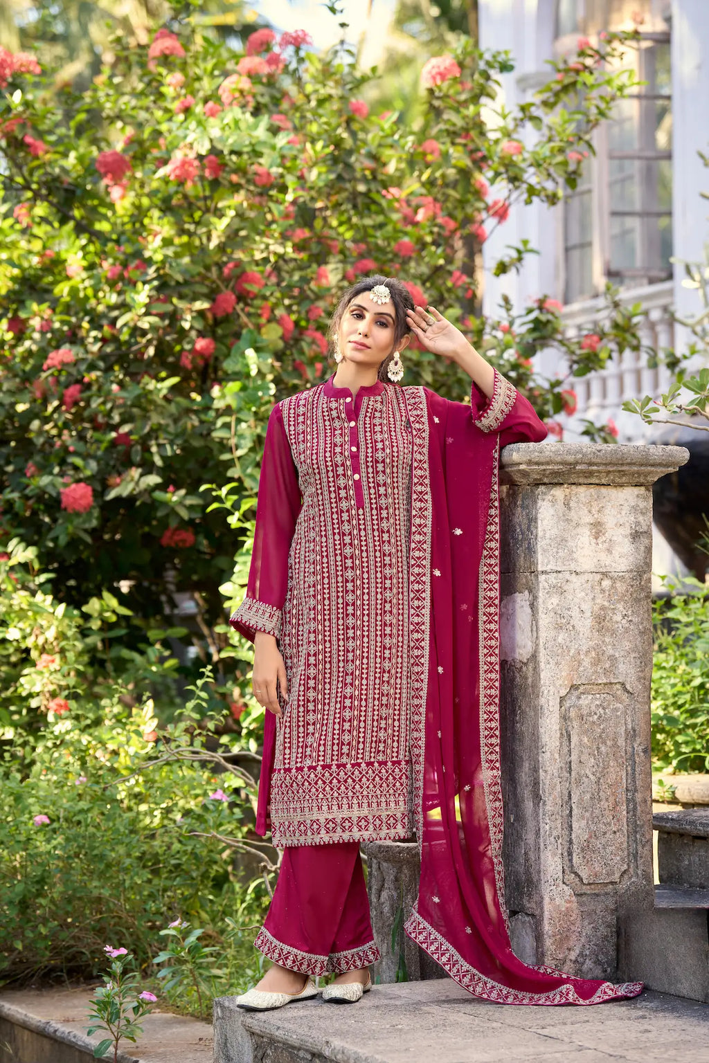 Dark Pink Glory Silk Thread & Sequence Embroidery Work Salwar Suit