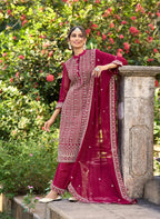 Dark Pink Glory Silk Thread & Sequence Embroidery Work Salwar Suit