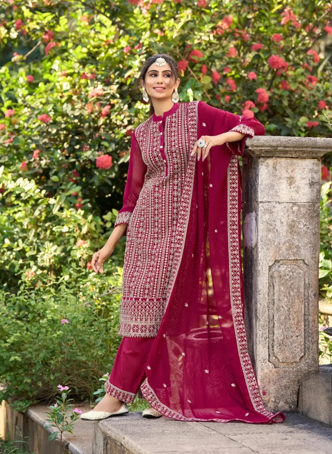 Dark Pink Glory Silk Thread & Sequence Embroidery Work Salwar Suit