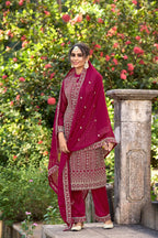 Dark Pink Glory Silk Thread & Sequence Embroidery Work Salwar Suit