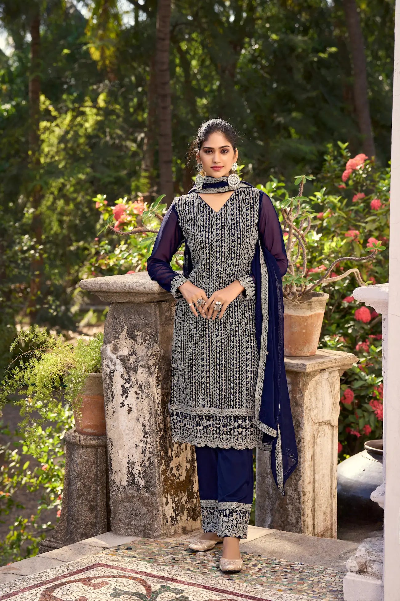 Navy Blue Glory Silk Thread & Sequence Embroidery Work Salwar Suit