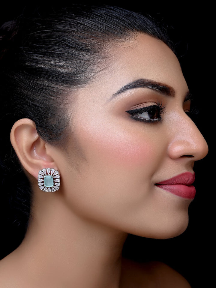 Trendy American Diamond Mint Green Tops with Semi Precious Aqua Stone 