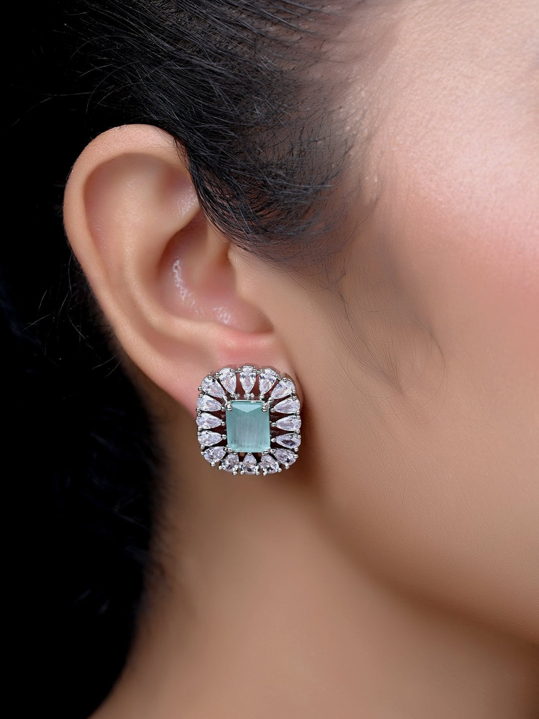  Silver Plated Brass Metal American Diamond Mint Green Tops 