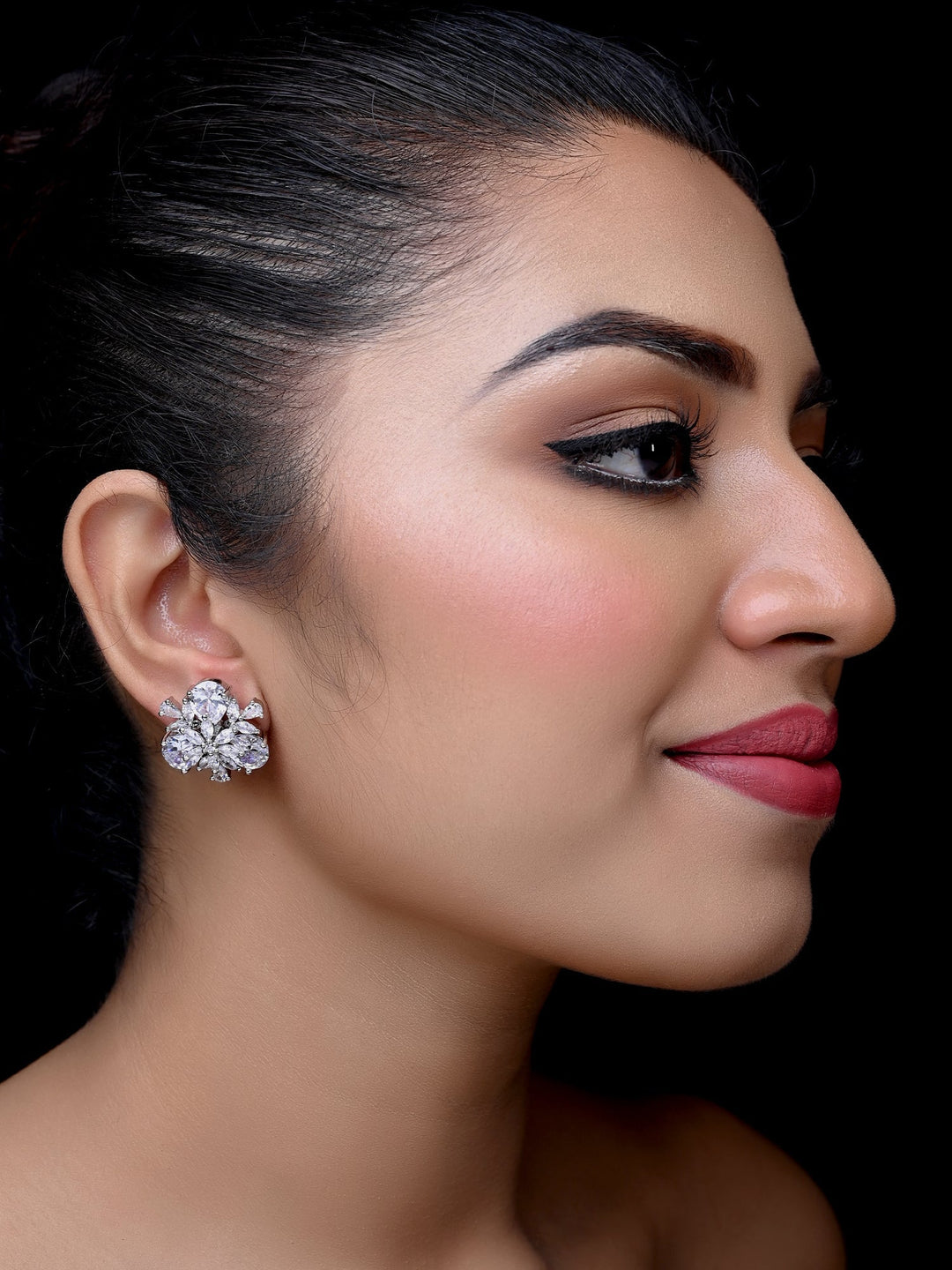 Ruchi American Diamond Silver Tops with Semi Precious White Stone studs on brass metal silver plated