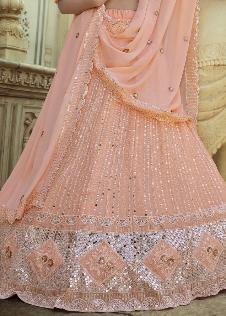 Salmon Pink Georgette Lehenga Choli with Sequins & Thread work | Ready To Wear - qivii