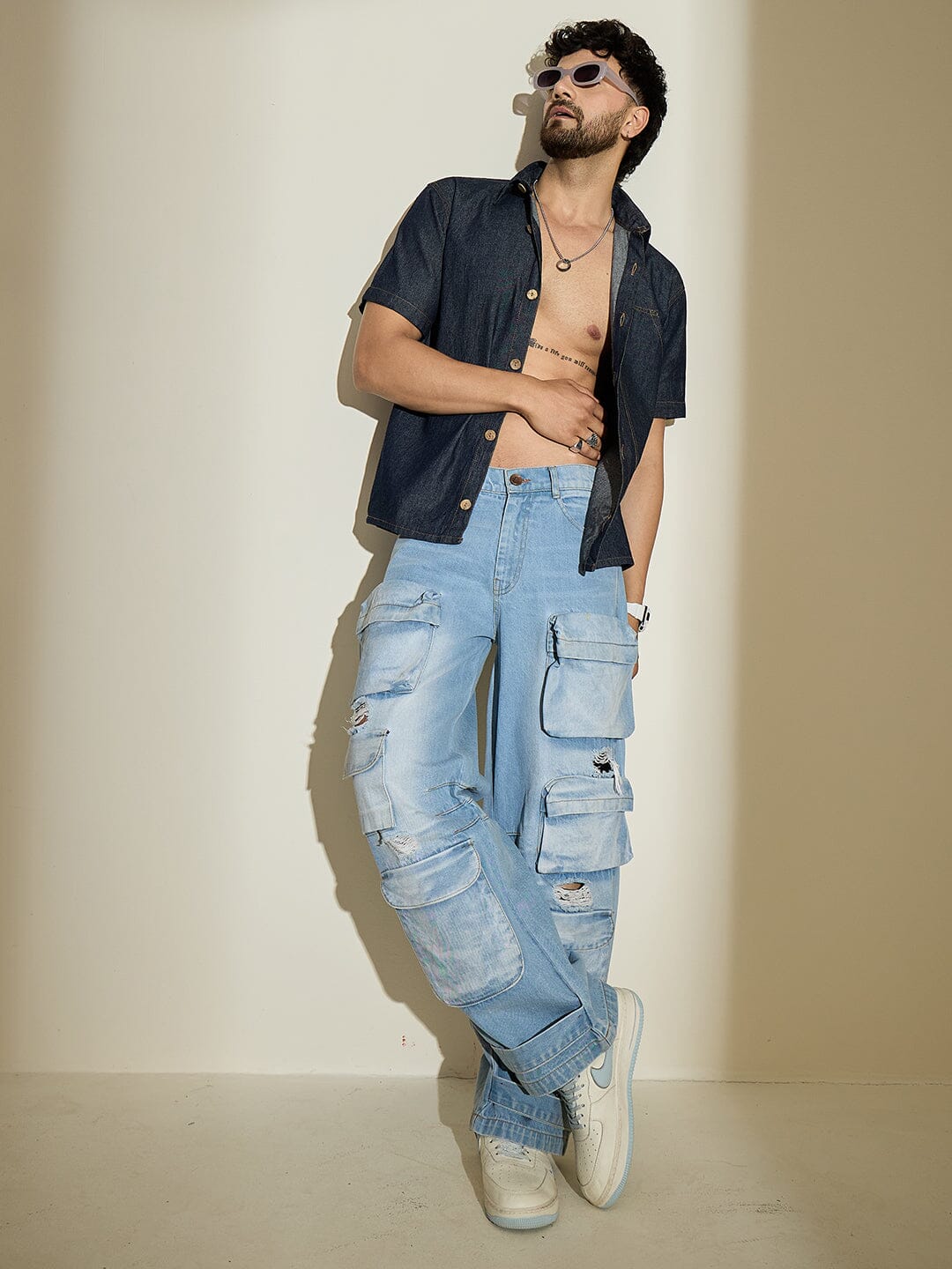 Ice Distressed Super Baggy Denim