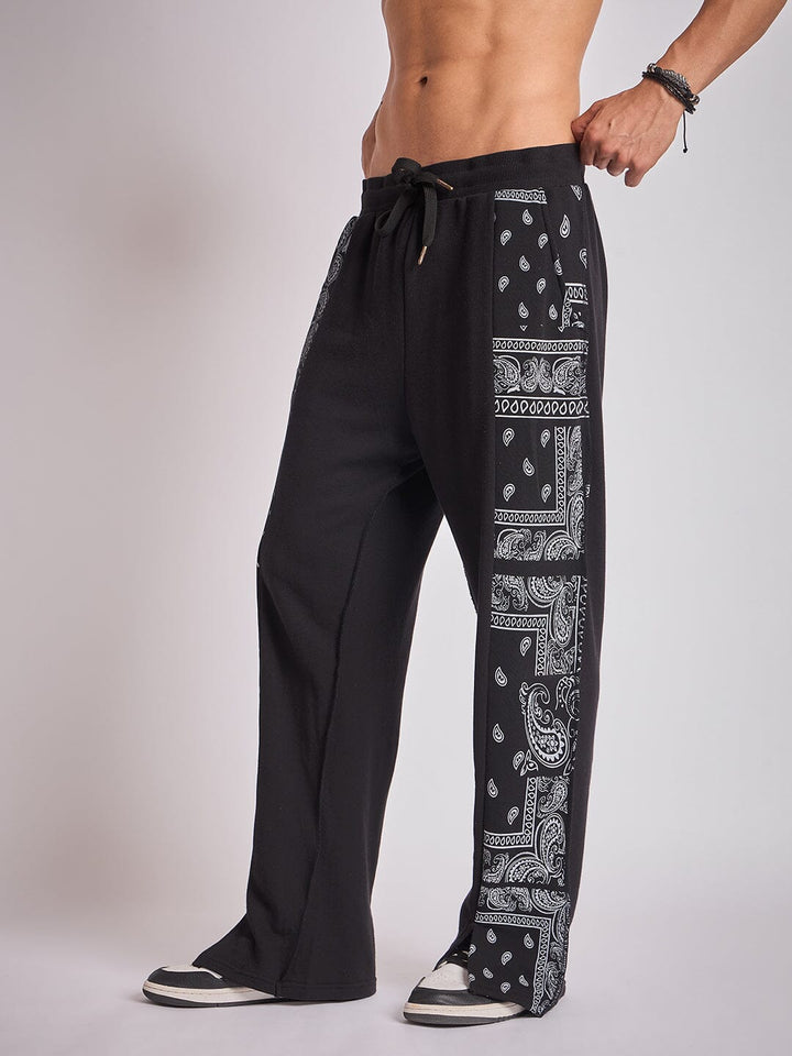 Black Paisley Panel Trackpants