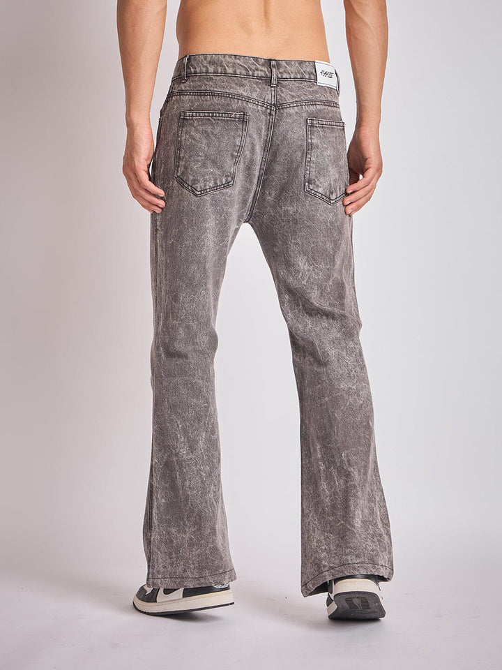Grey Pu Cross Flared Denim