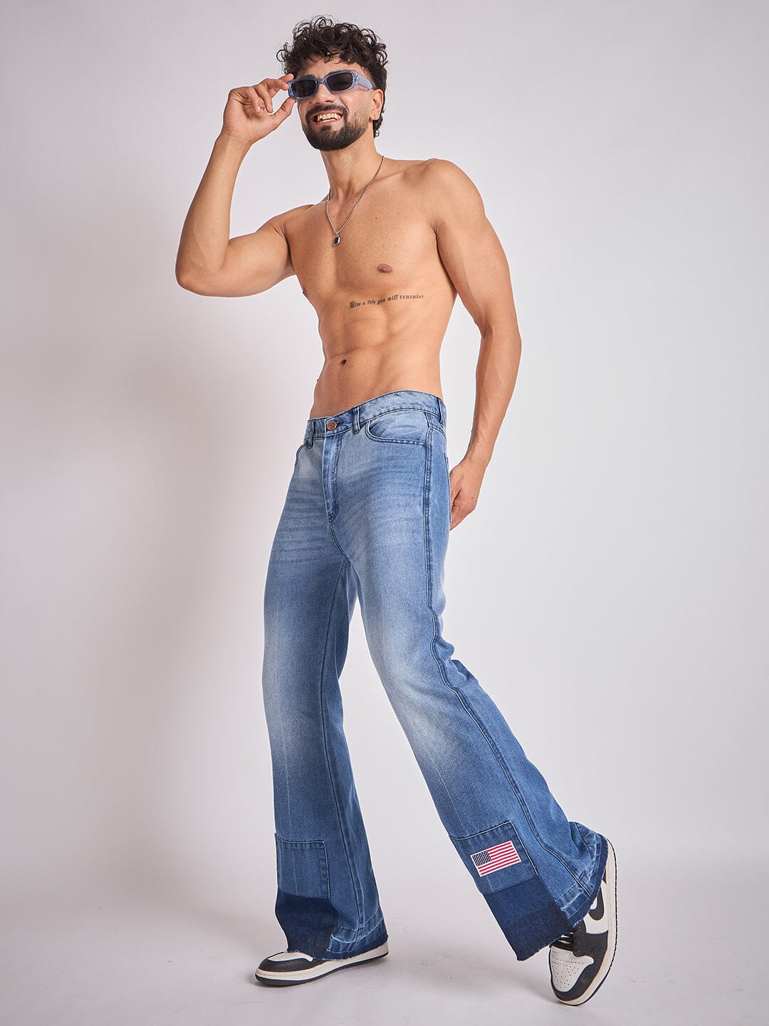 Indigo Super Flared Cut & Sew Denim