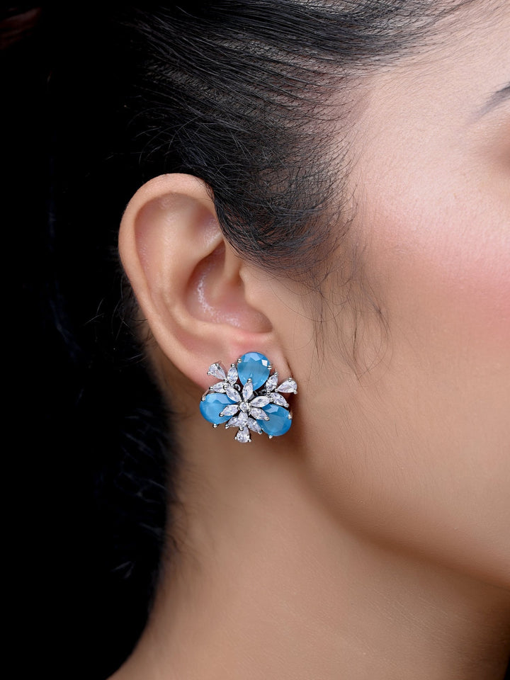 A stunning sky blue Saroj American Diamond top with intricate designs