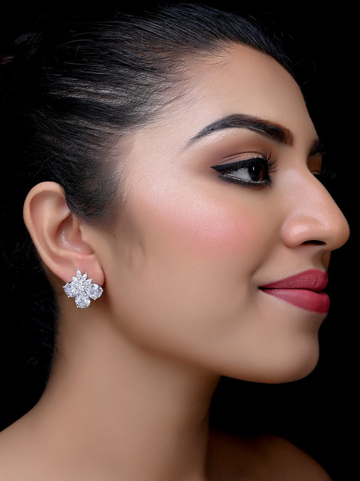 Trendy American Diamond Silver Tops with Semi Precious Aqua Stone