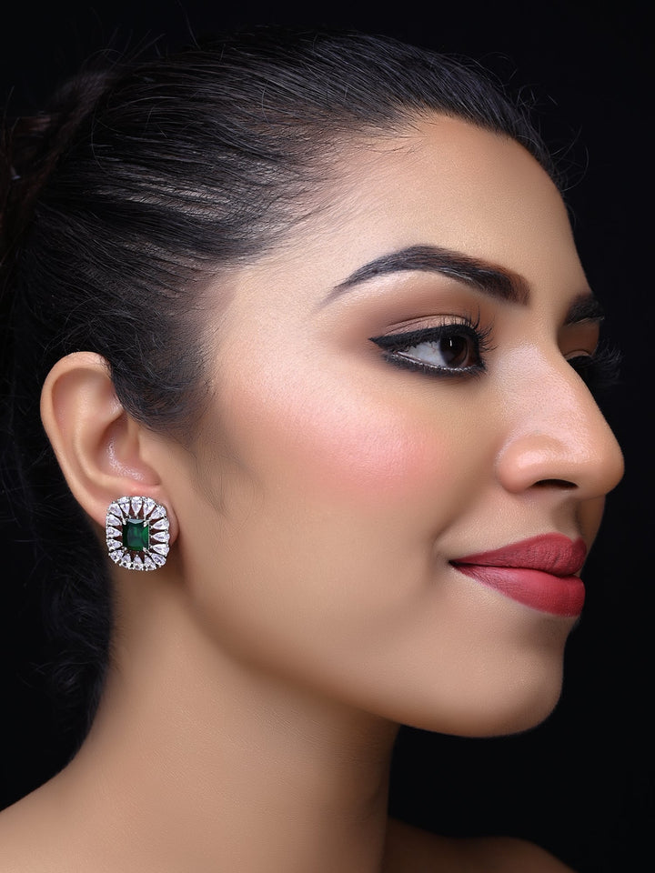 Rani American Diamond Green Emerald Tops with Brass Metal Silver Plated