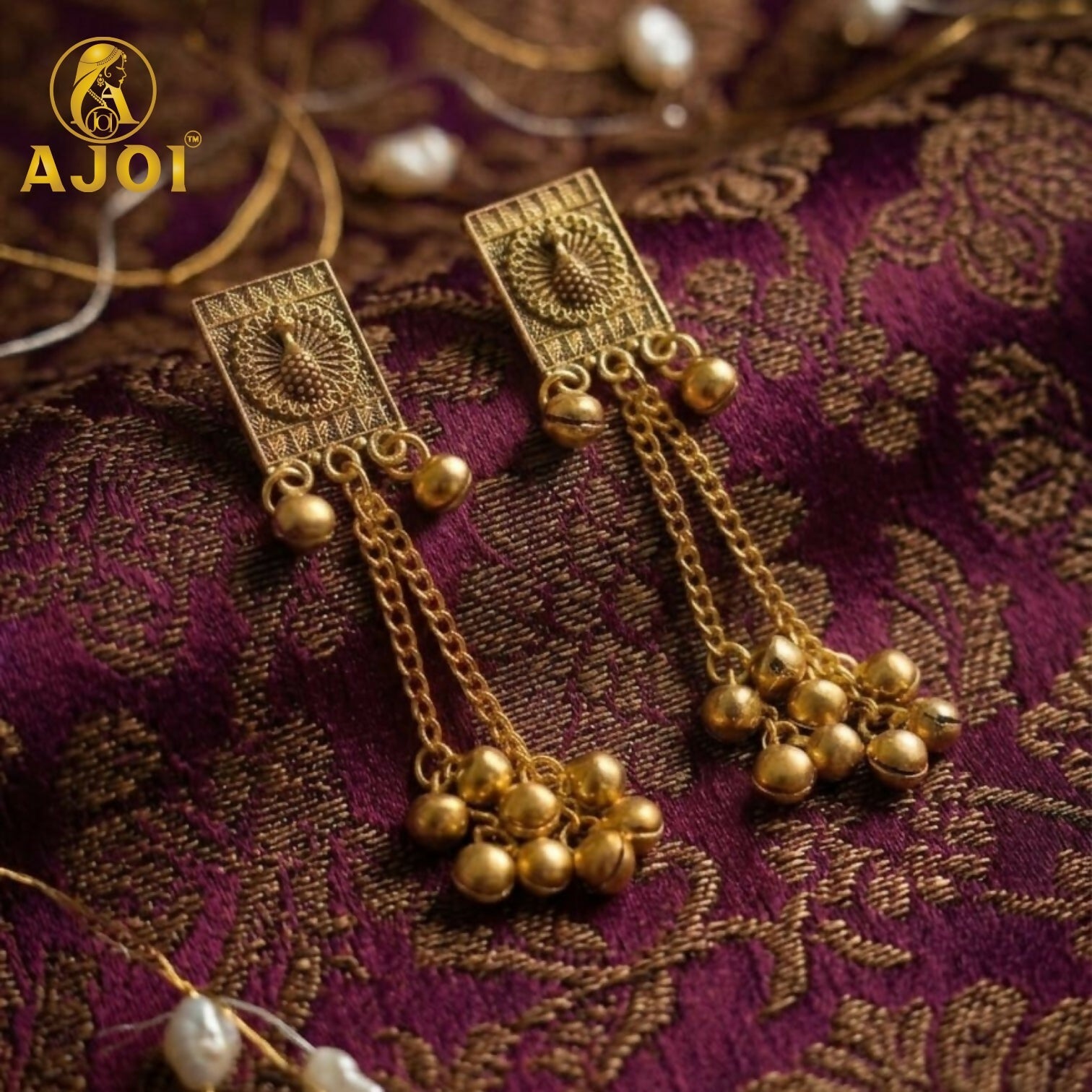 Antique Gold Rectangular Drop Earrings