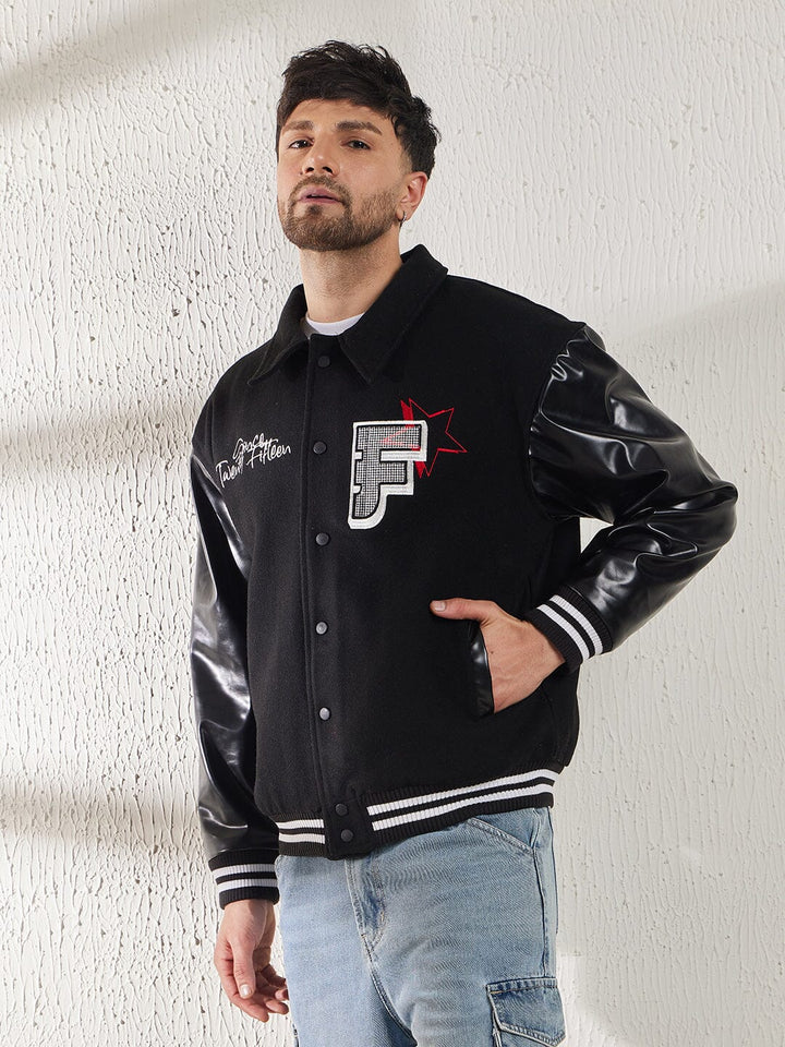 Black Dragon Embroidery Varsity Jacket