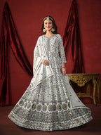 White Georgette Thread & Sequence Embroidery Work Gown
