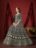 Black Georgette Thread & Sequence Embroidery Work Gown