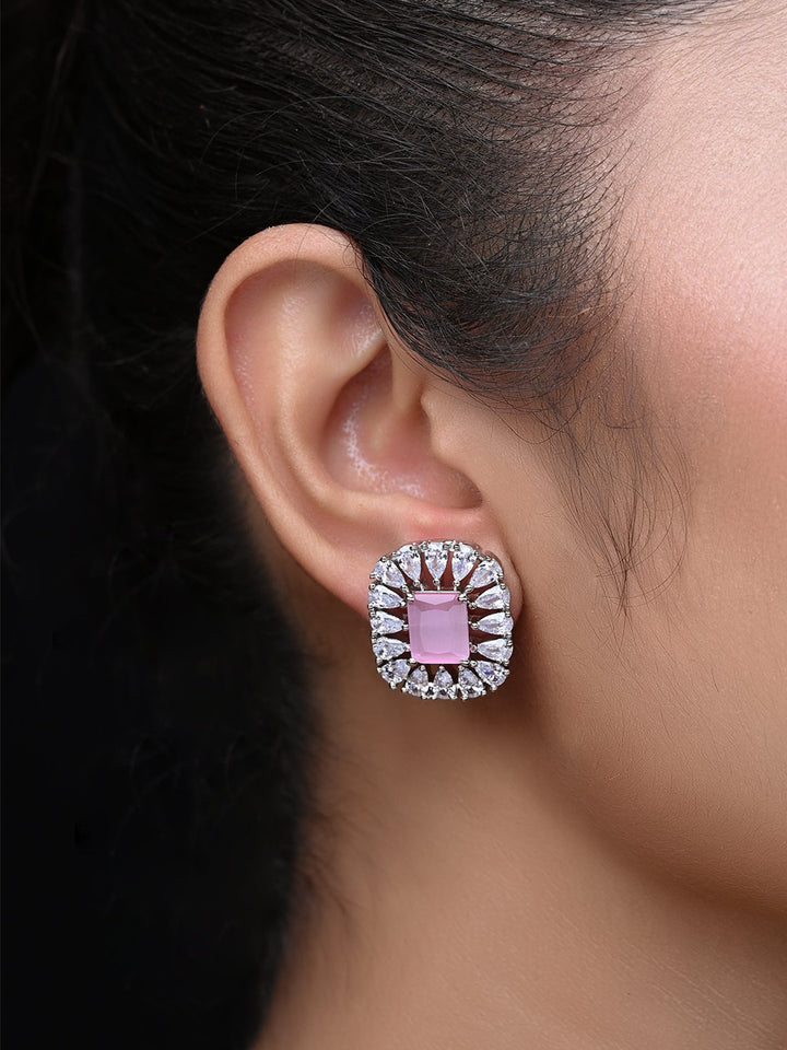  Trendy baby pink tops with American diamond studs and semi-precious aqua stone 