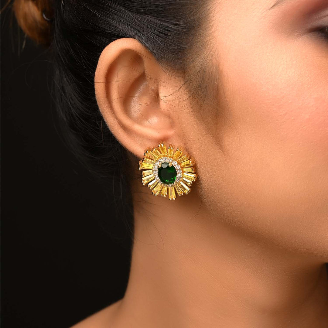 Pakhi Green Emerald American Diamond Gold Plated Tops for elegant and stylish look
