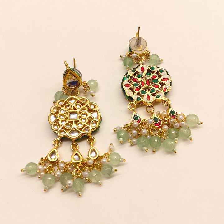 Samiksha Mint Green Beads Kundan Earrings - Handcrafted Indian Fashion Jewelry