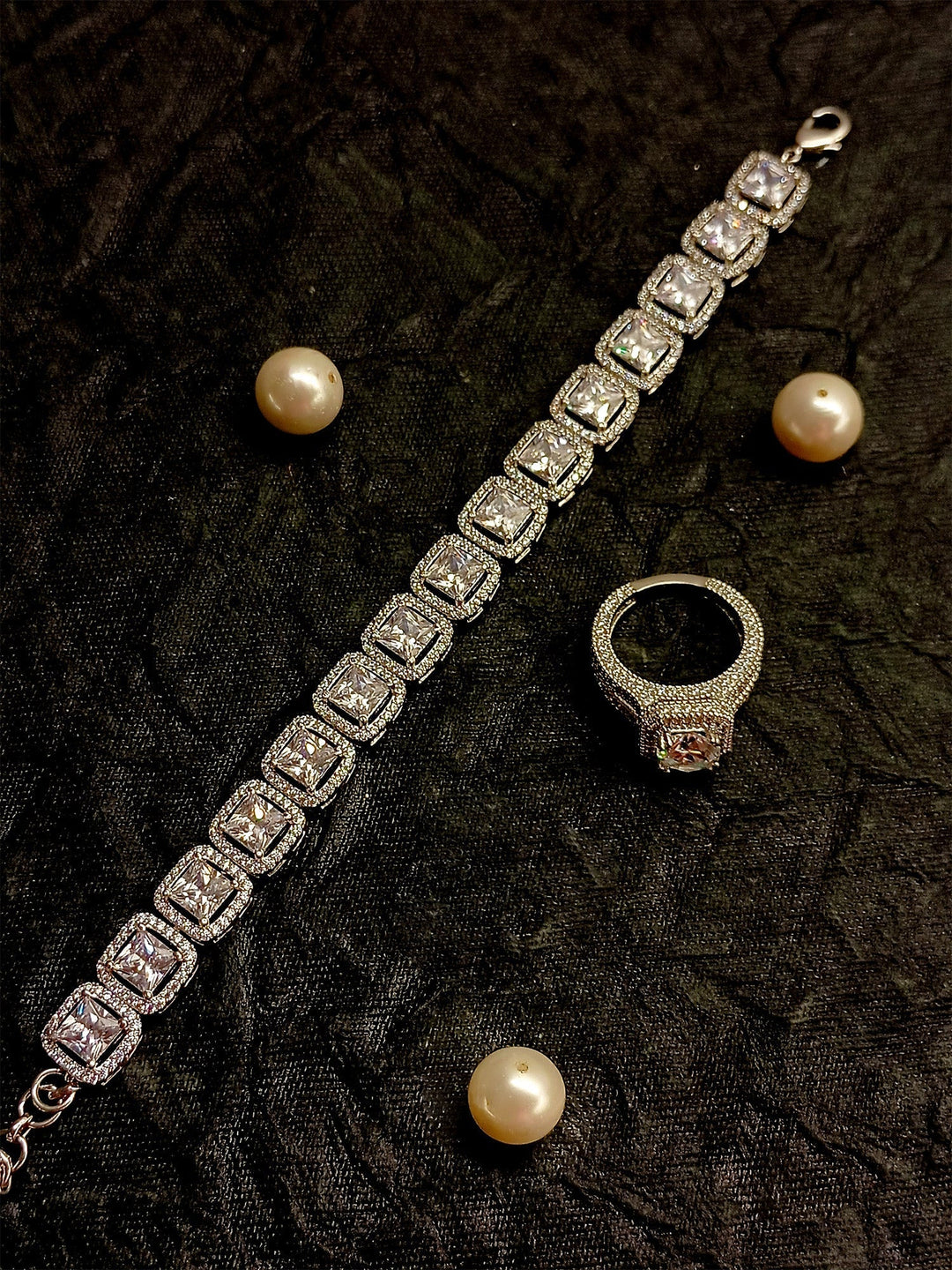 Riviera American Diamond Bracelet With Finger Ring - qivii