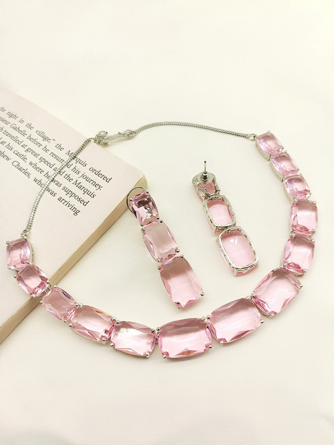 Heema Pink Swarovski Stone Necklace Set - qivii