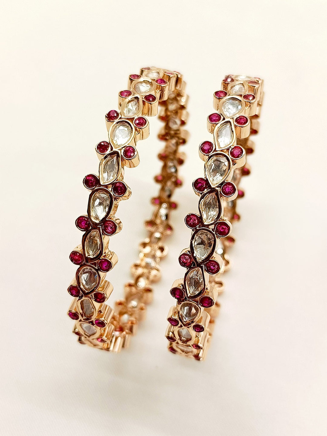 Gulli Ruby Kundan Bangle Pair - qivii