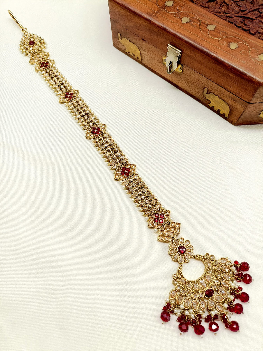 Rukmadhi Maroon Braid Accessories In Polki - qivii