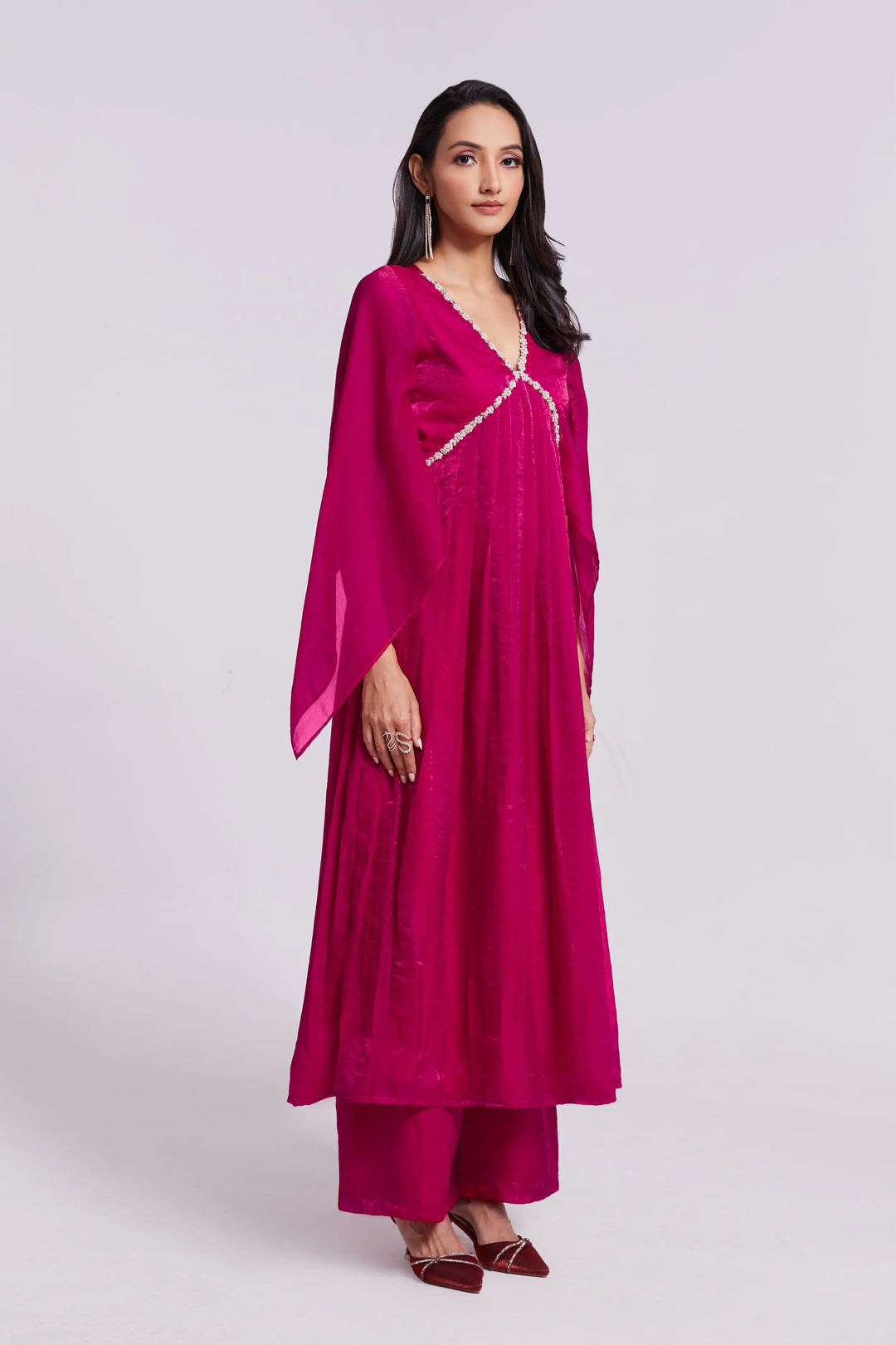 Pink Pure Organza Salwar Suit With Handwork - qivii