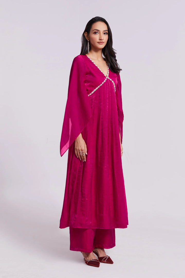 Pink Pure Organza Salwar Suit With Handwork - qivii