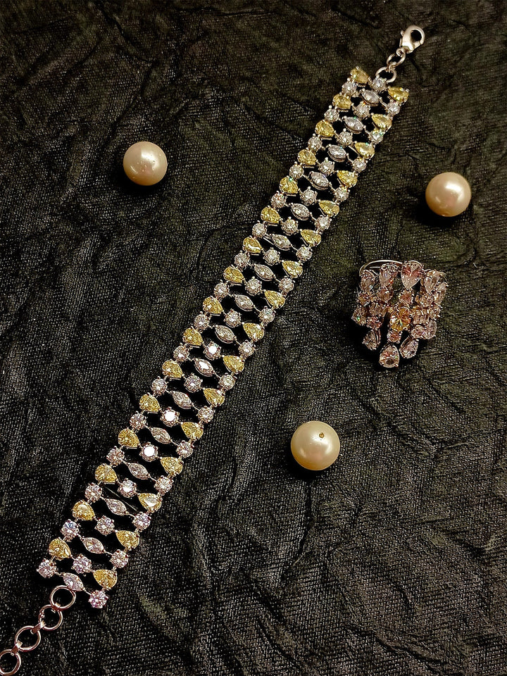 Conoidal American Diamond Bracelet With Finger Ring - qivii