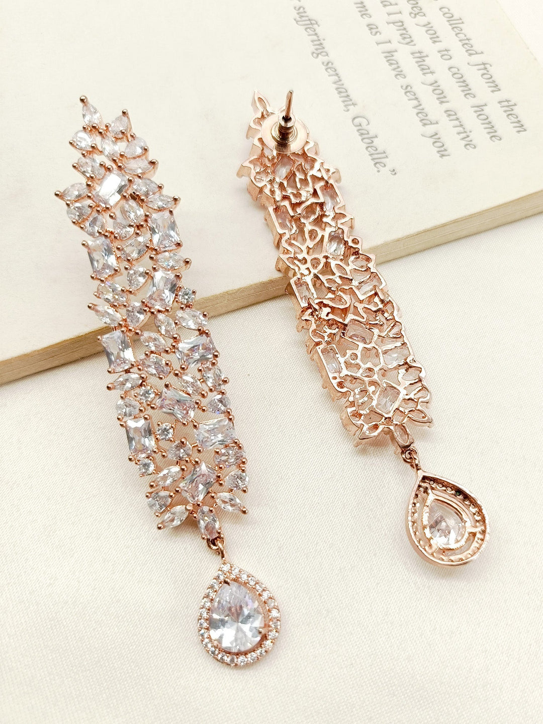 Daksha Rose Gold Plated White Diamond Earrings, elegant and sophisticated design