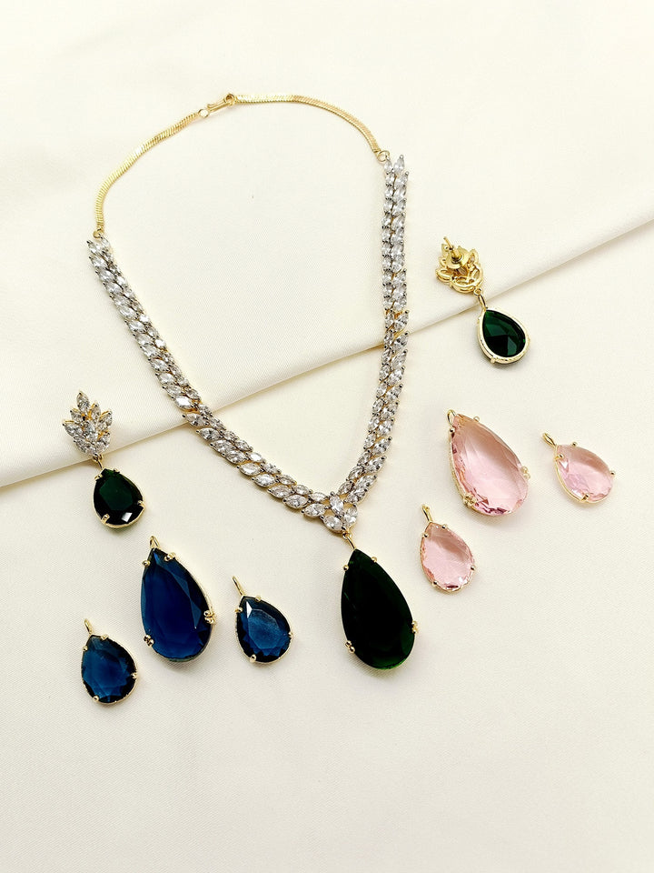 Tinsley Multi Colour American Diamond Necklace Set - qivii