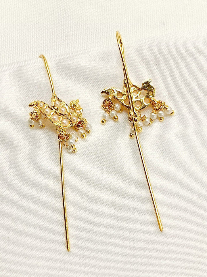 Gold plated brass metal ear cuff with stunning peacock motifs for a touch of luxury and versatility
