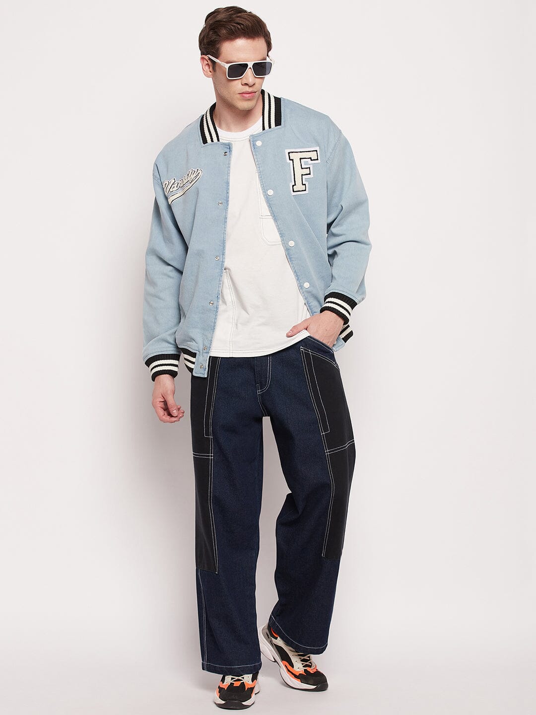 Blue Denim Varsity Jacket