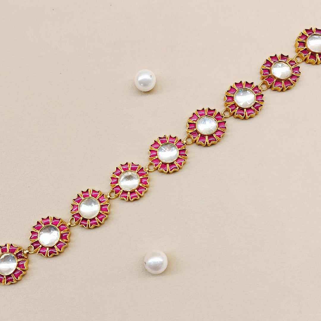 Shashi Rose Pink Gold Plated Kundan Sheesh Phool - qivii