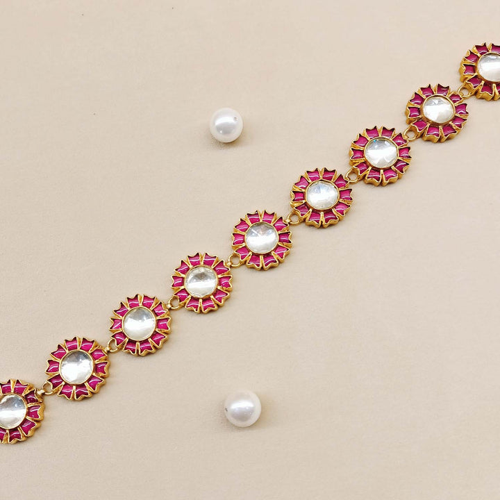 Shashi Rose Pink Gold Plated Kundan Sheesh Phool - qivii