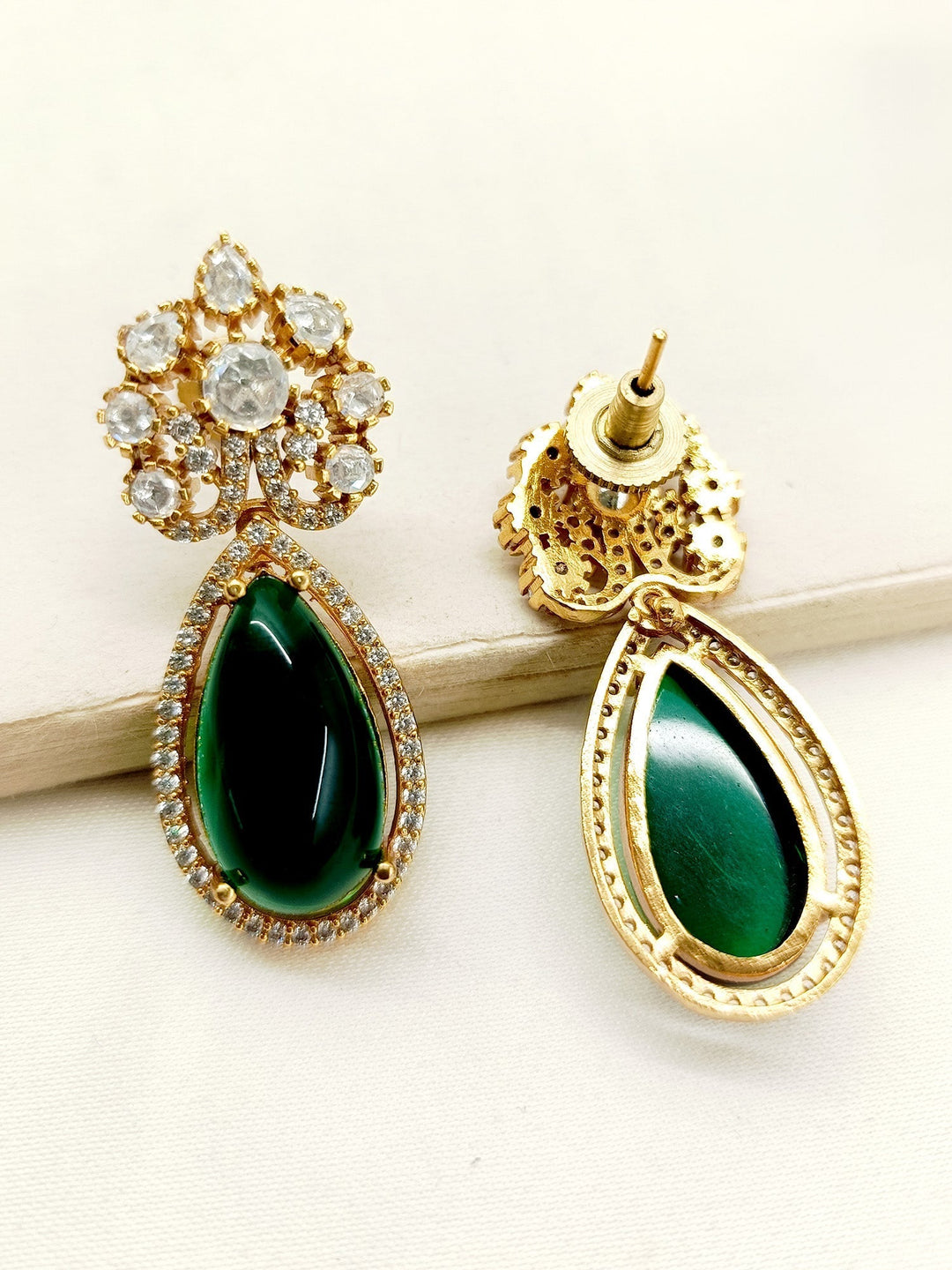 Elegant Green American Diamond Earrings with Sparkling Kundan Stones 