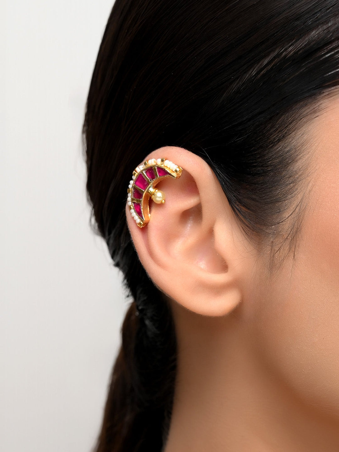 Parmeet Big Ruby Gold Plated Kundan Ear Cuff  [ Price is for Pair ] - qivii